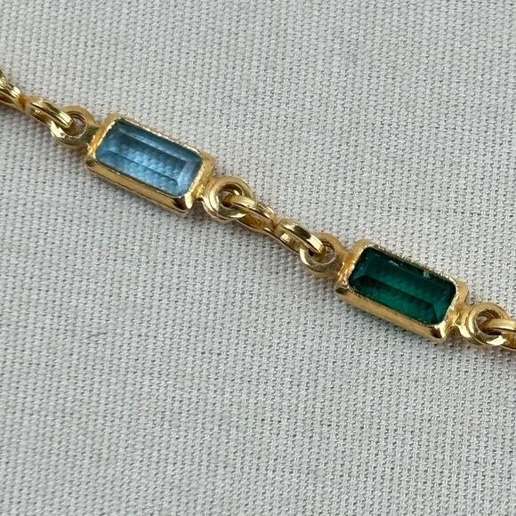 18k Gold Filled Colorful Cubic Zirconia Bezel 10" Chain Anklet - Picture 6 of 9